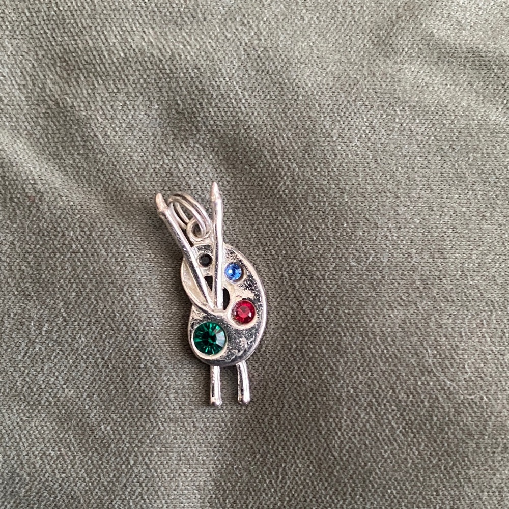 Silver Artist Palette Pendant or charm with Colorful Gems